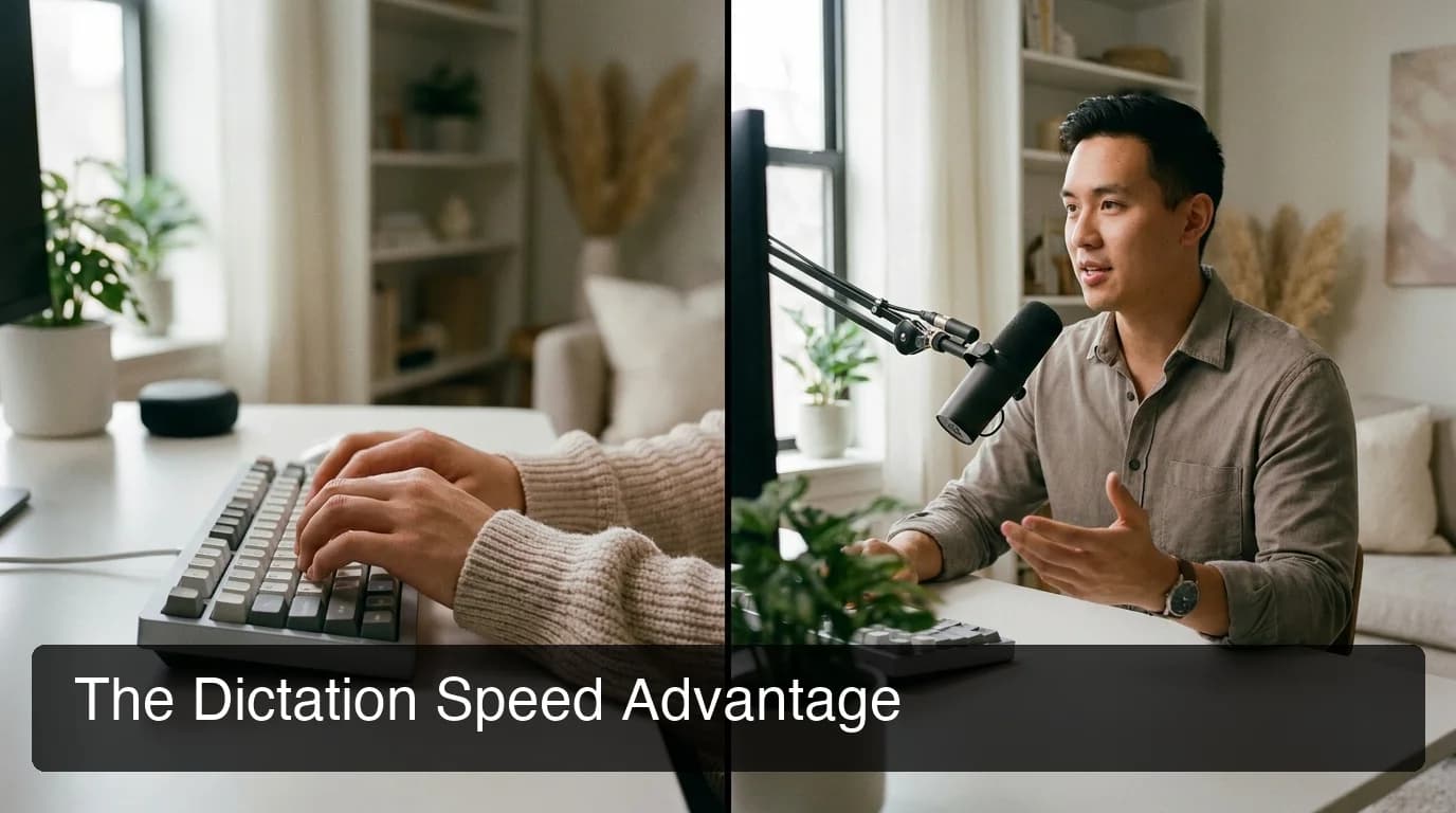 Best dictation app comparison showing the speed advantage of voice dictation over typing