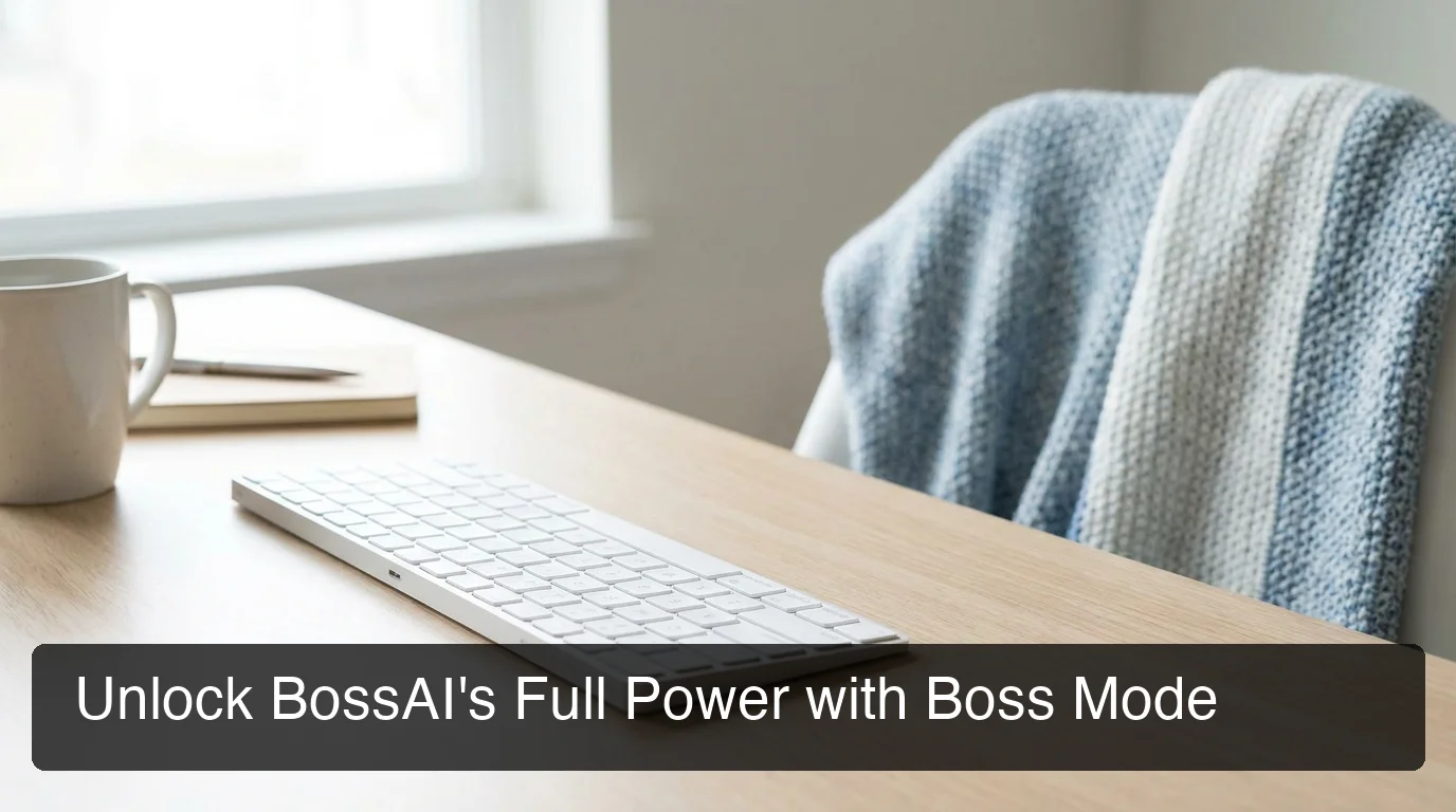 BossAI Boss Mode AI dictation feature overview showing screen-aware voice typing on a modern workspace