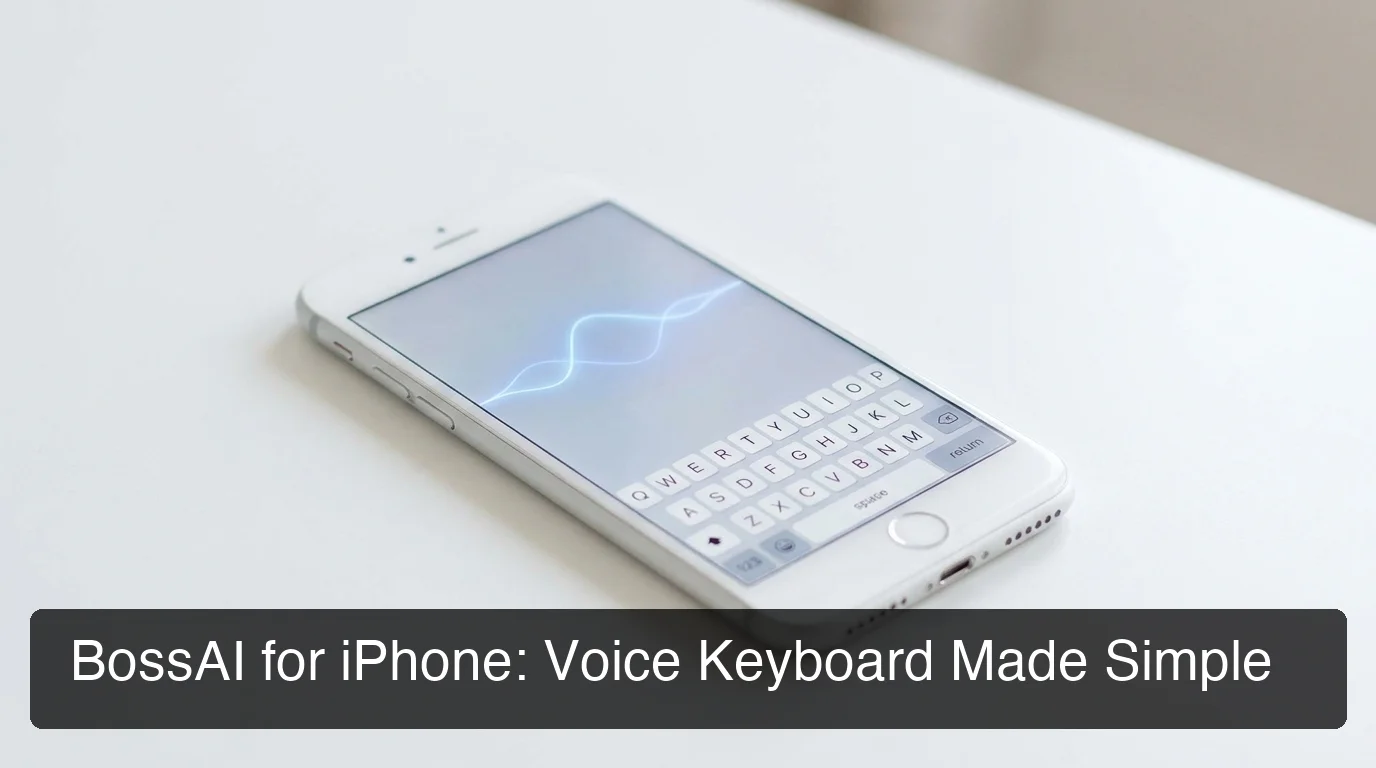 BossAI for iPhone voice keyboard showing AI dictation interface with voice waveform