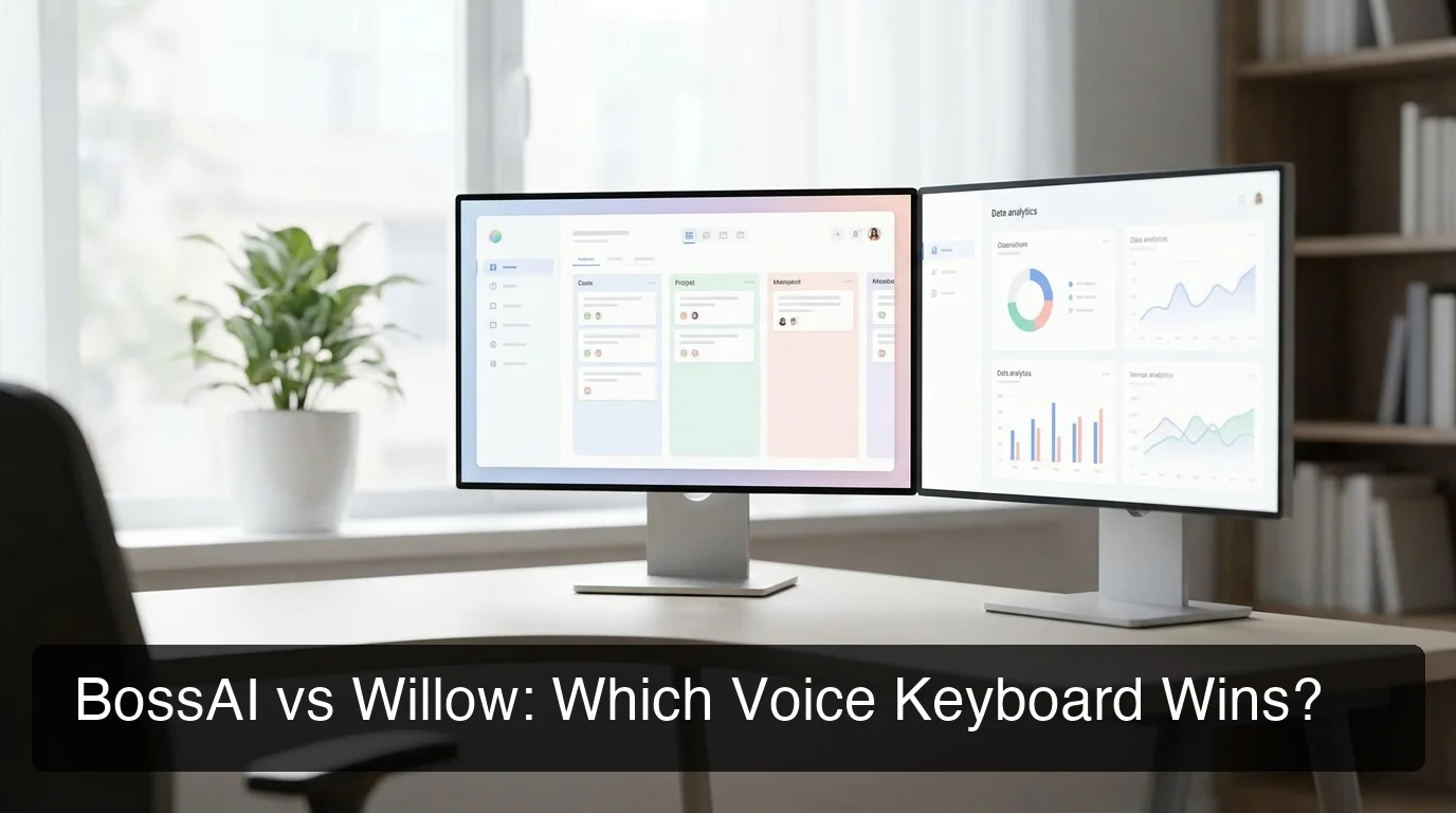 BossAI vs Willow comparison showing two voice keyboard interfaces side by side