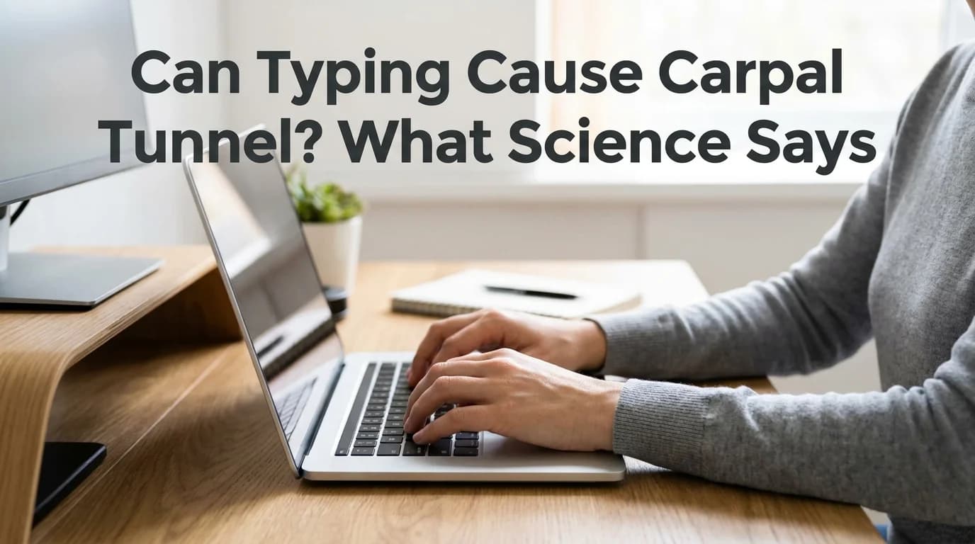 Can typing cause carpal tunnel syndrome — BossAI photo of hands typing on a laptop with neutral wrist posture
