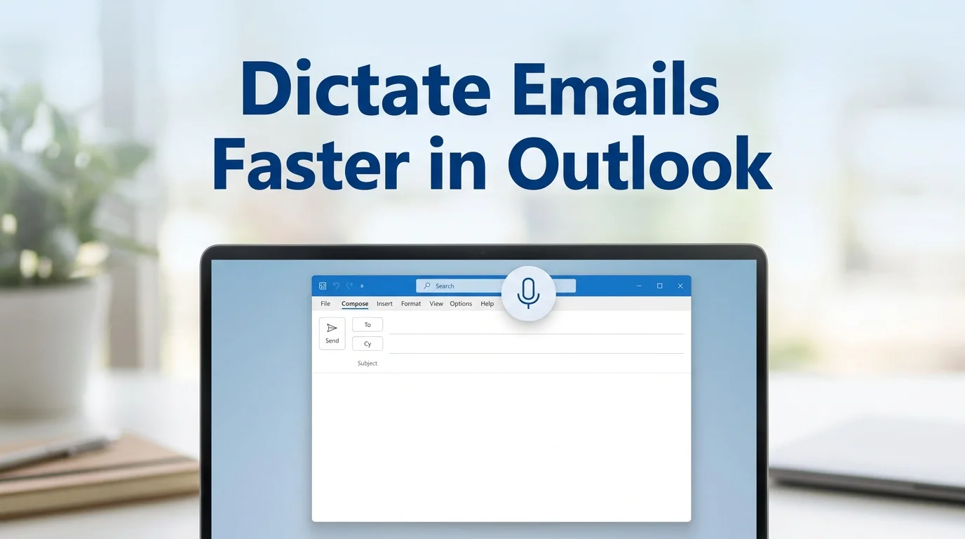 BossAI dictation in outlook shown in an Outlook email compose window with microphone icon active