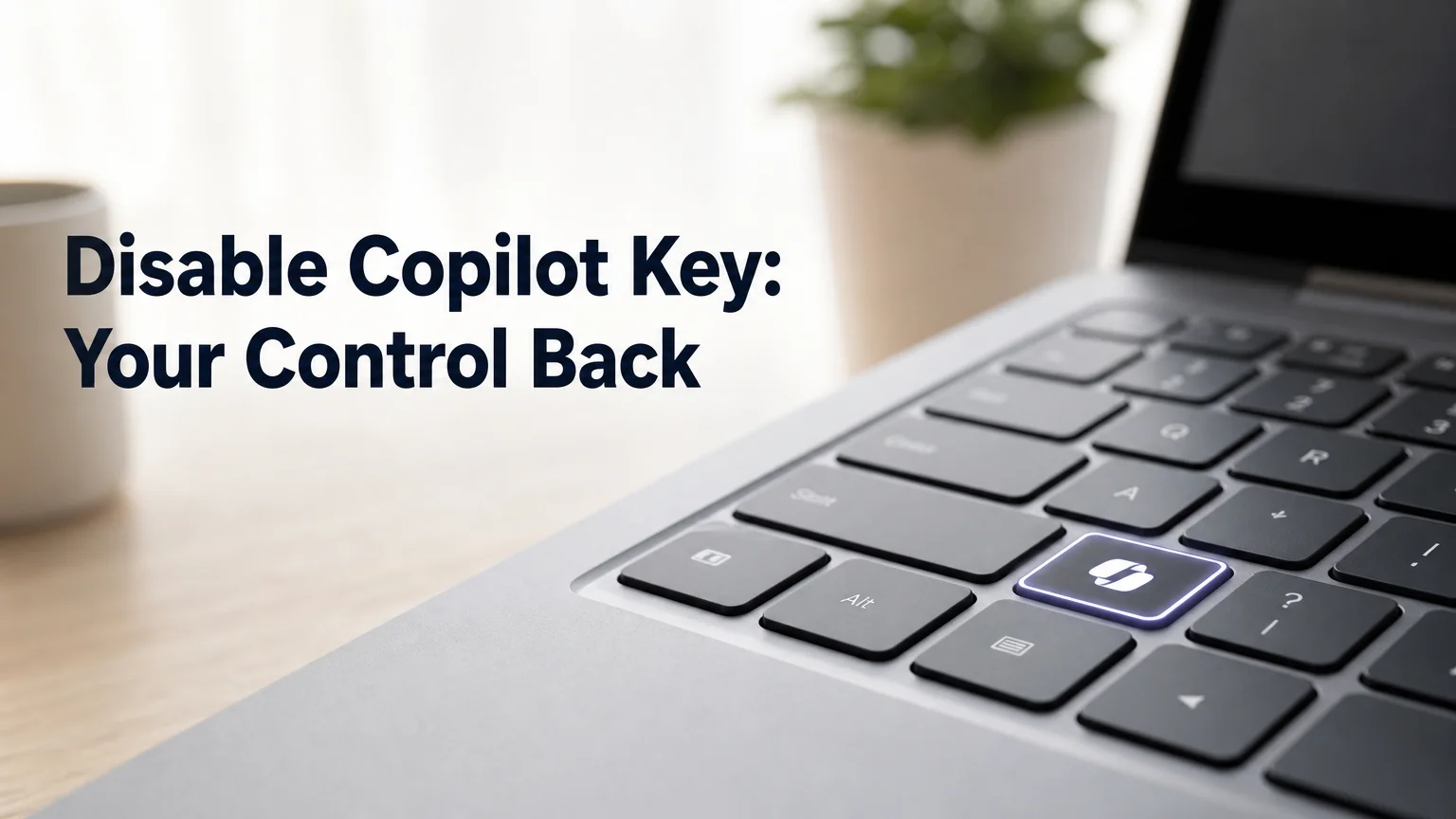 Laptop keyboard with the Windows Copilot key highlighted, showing how to disable copilot key on keyboard
