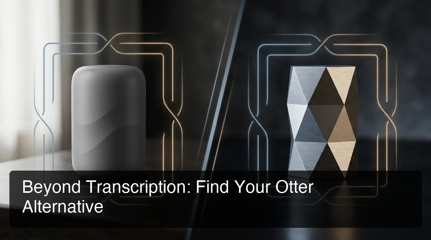BossAI otter ai alternatives — split-screen comparison of voice transcription tools, dark tech aesthetic, clean minimal design