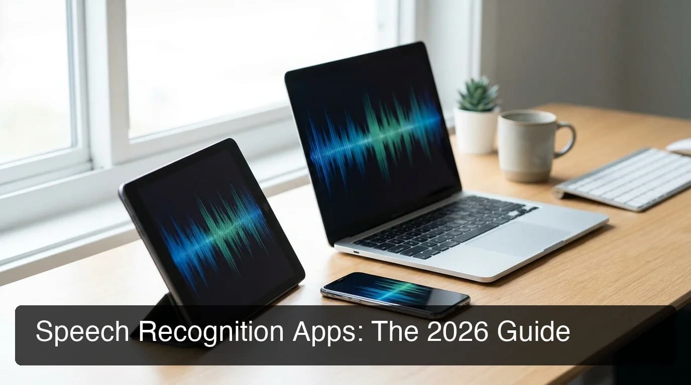 BossAI speech recognition app showing AI-powered voice-to-text interface across multiple devices