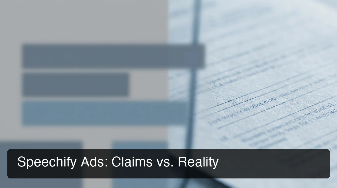 BossAI comparison graphic contrasting speechify ads claims with the product's actual free tier limits