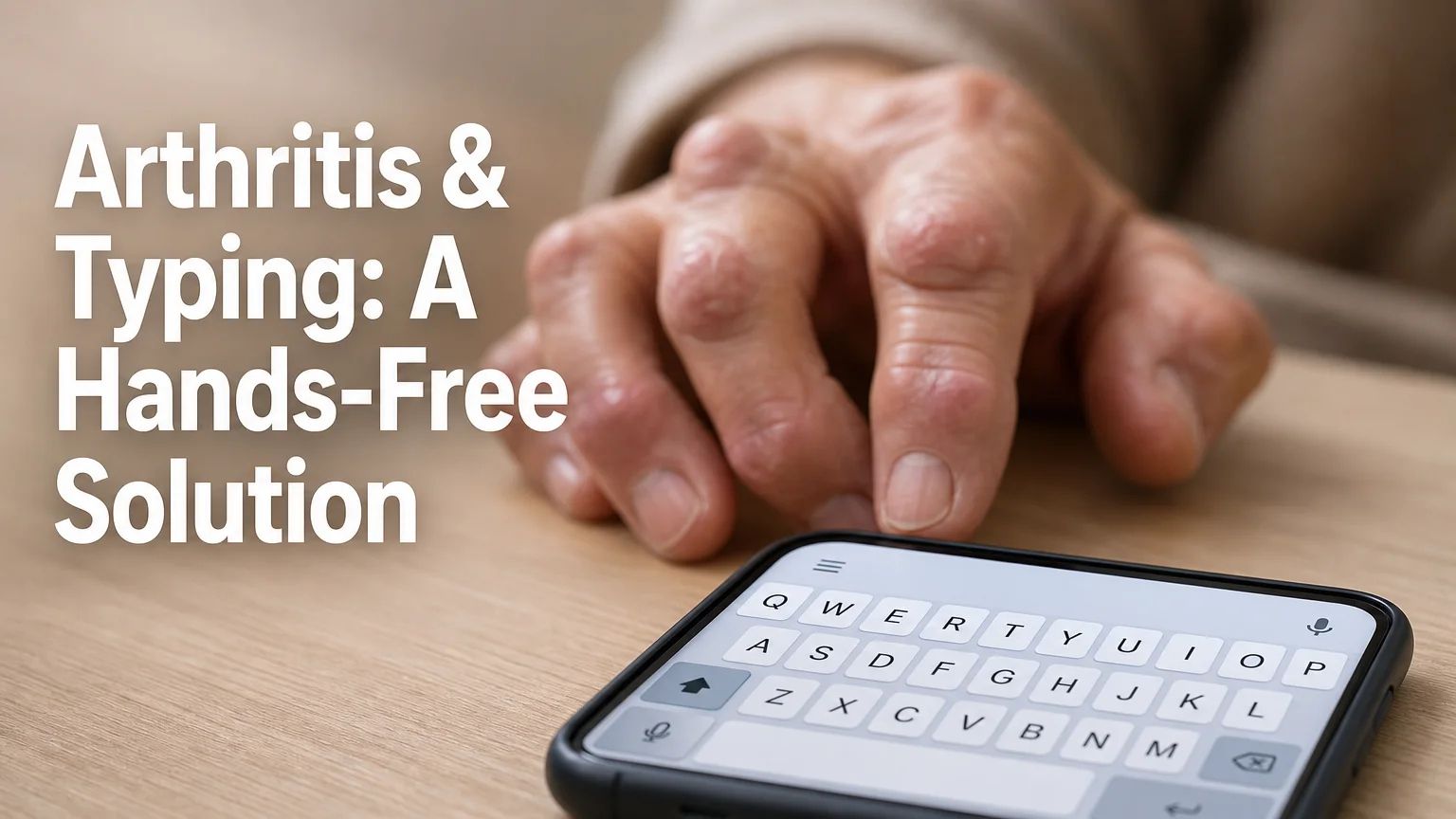 BossAI typing with arthritis hands-free solution showing a hand and smartphone keyboard