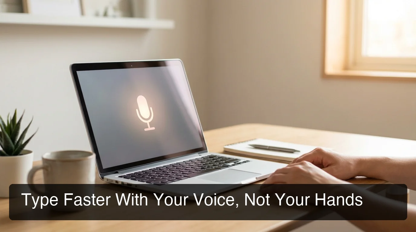 BossAI typing with voice guide showing voice input and real-time transcription on laptop