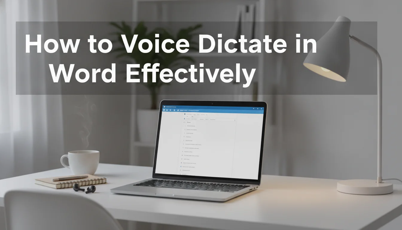 BossAI voice dictation in word shown on a laptop screen in a minimalist home office