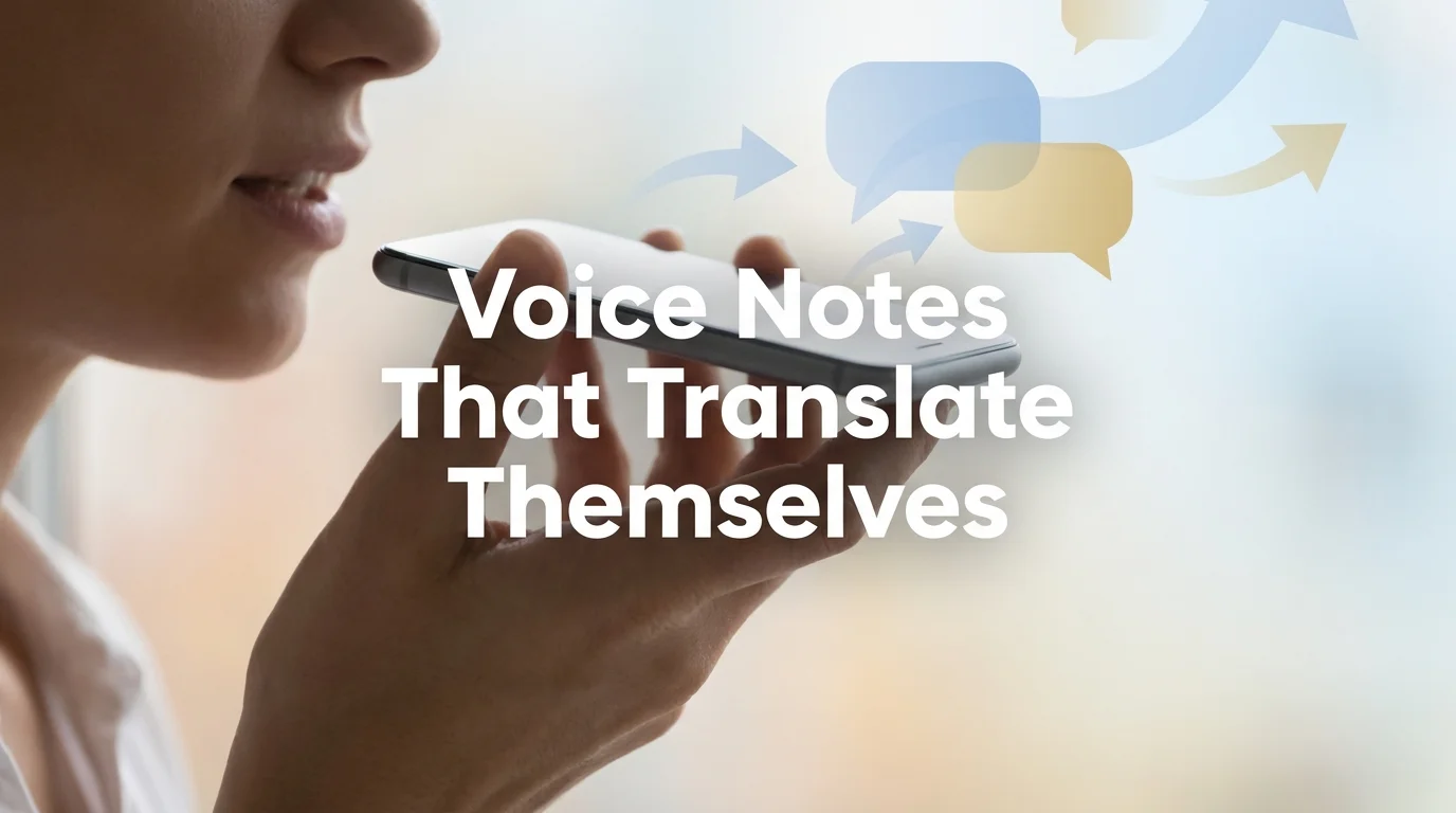 BossAI voice note translator showing a person dictating into a smartphone with translation arrows