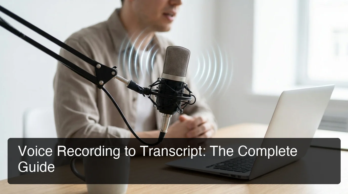BossAI voice recording to transcript showing live speech converted to text on screen