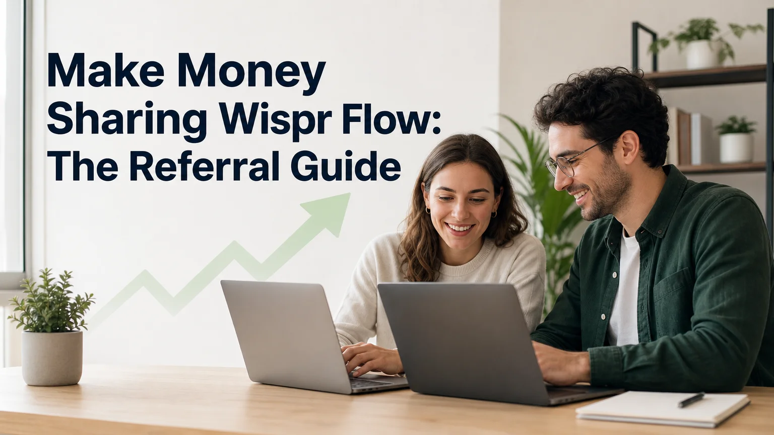 Wispr Flow referral guide by BossAI: two people reviewing a program on laptops