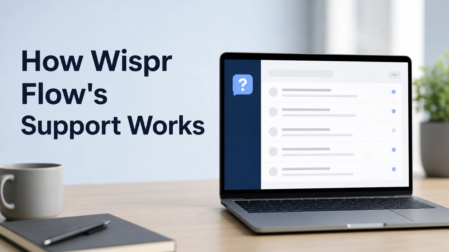 BossAI comparison guide to wispr flow support showing a ticket portal on a laptop screen