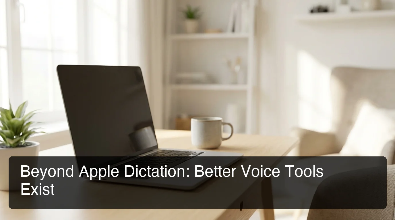 Modern Mac workspace representing the search for better Apple dictation alternatives