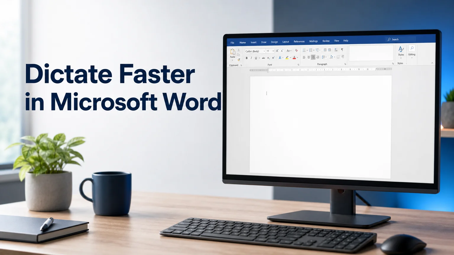 BossAI open Word document showing how to dictate in microsoft word on a laptop screen