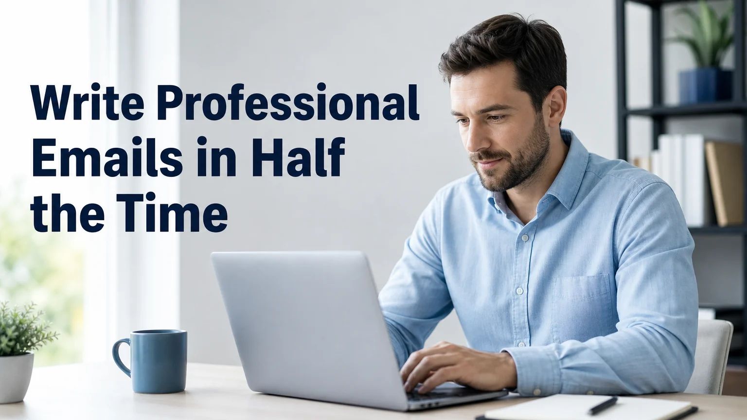 BossAI how to reply to an email professionally: a professional drafting an email reply at a laptop