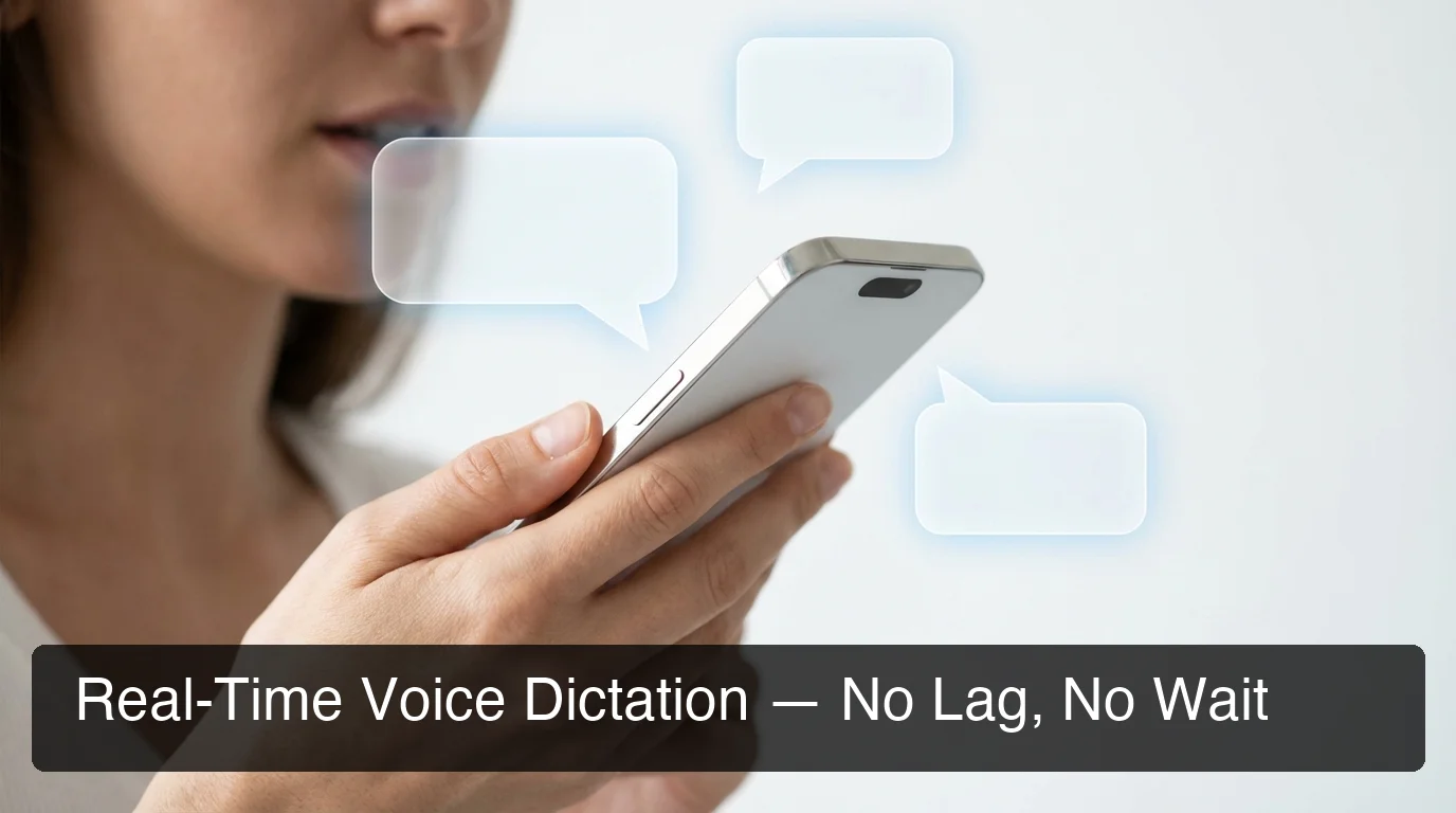 BossAI real-time voice dictation showing voice input and real-time transcription on iPhone
