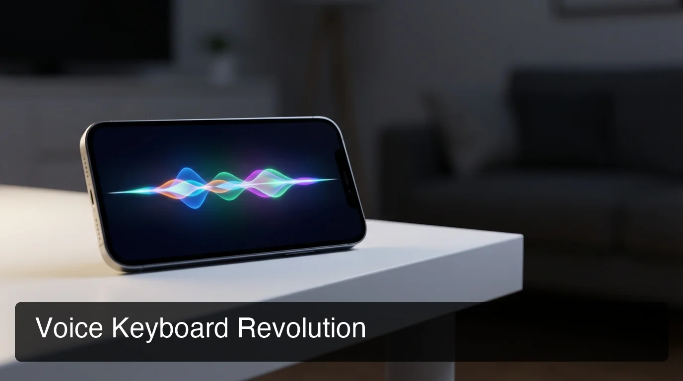 iPhone screen showing voice waveform during real-time dictation, clean white background