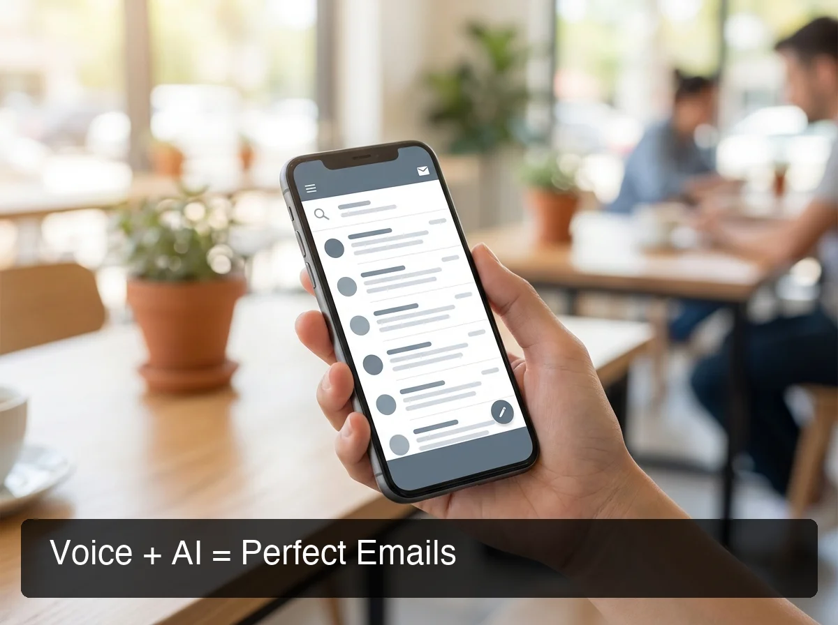 BossAI voice email assistant on iPhone showing hands-free email composition workflow