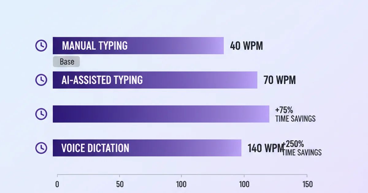 Productivity comparison chart showing typing speed, dictation speed, and AI keyboard metrics