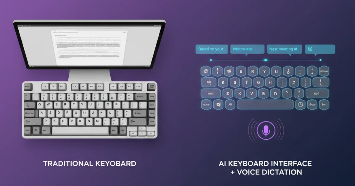 AI keyboard comparison showing traditional keyboard vs smart keyboard with voice dictation overlay