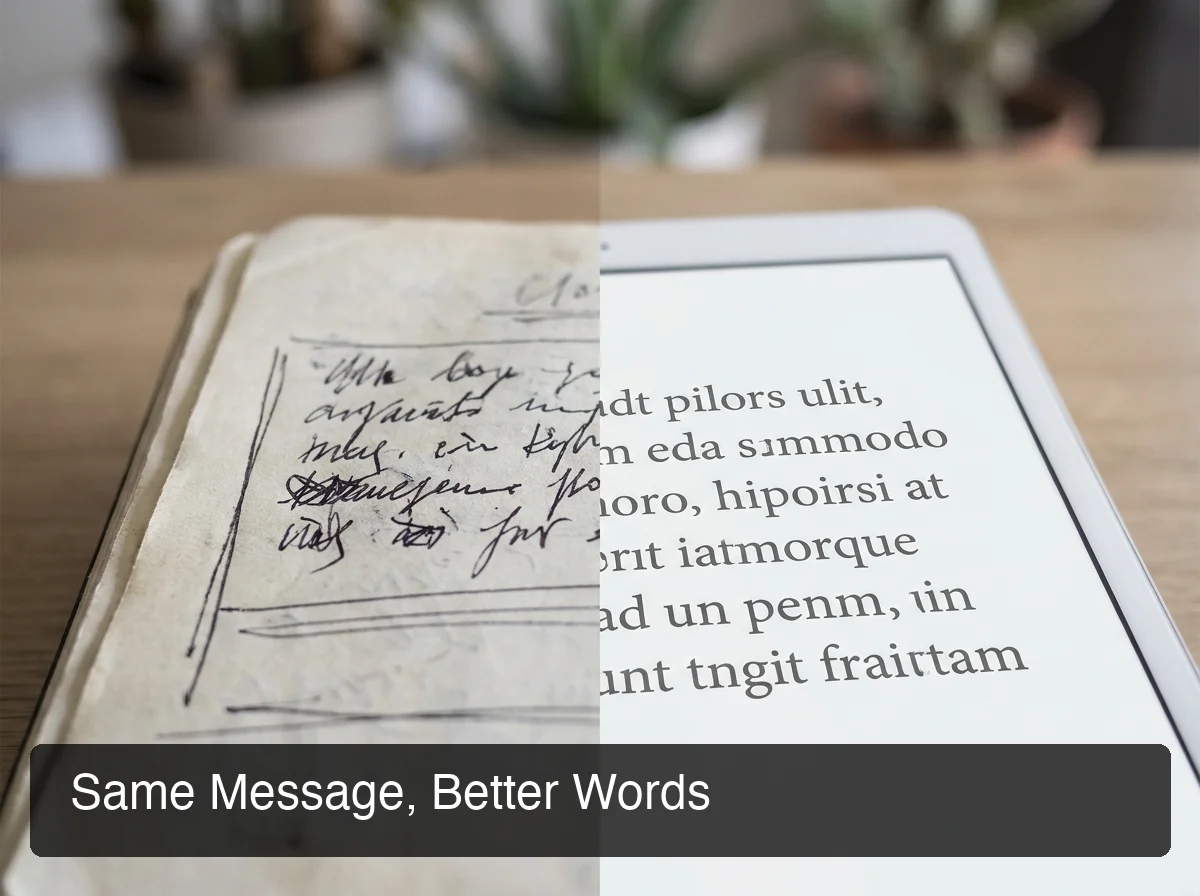 AI text rewriting professional use cases — montage of email, proposal, and report writing scenarios