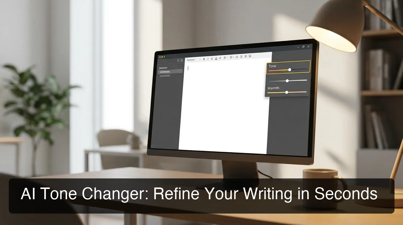 AI tone changer showing text being rewritten for professional communication on a desktop screen