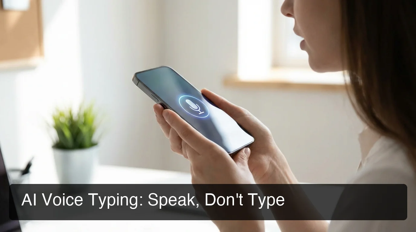 BossAI ai voice typing showing real-time speech-to-text transcription on iPhone in a bright office setting