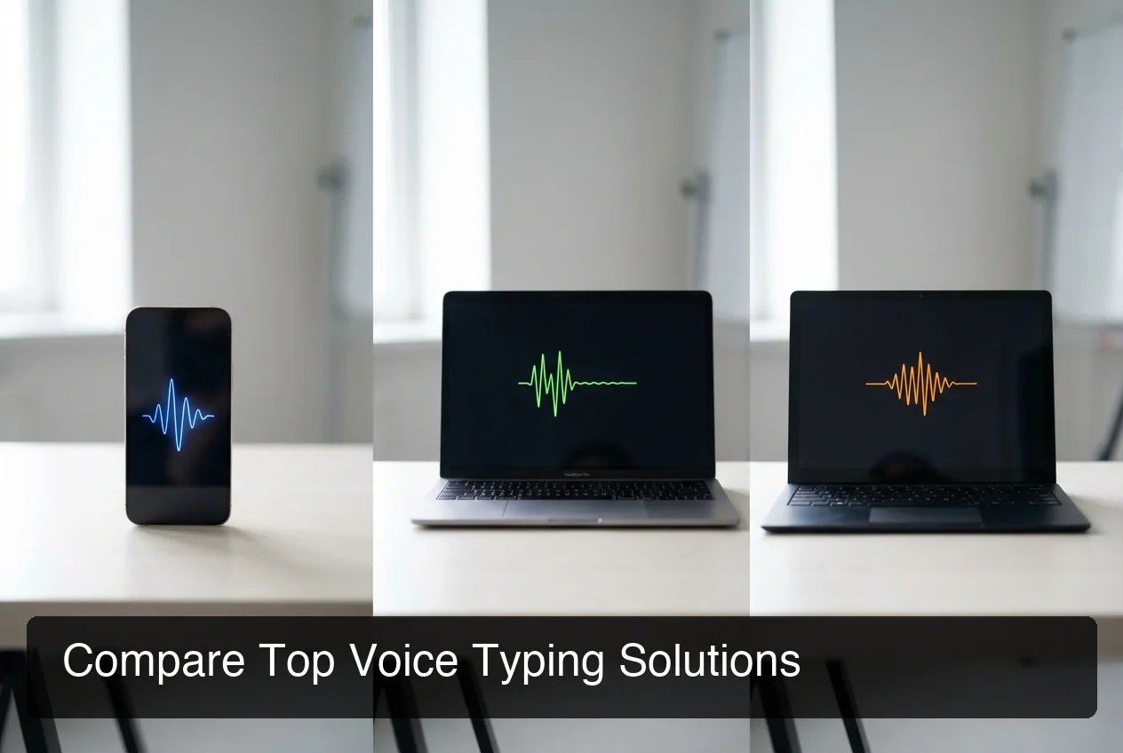 Compare top AI voice typing solutions across iPhone Mac and Windows devices with active voice input indicators