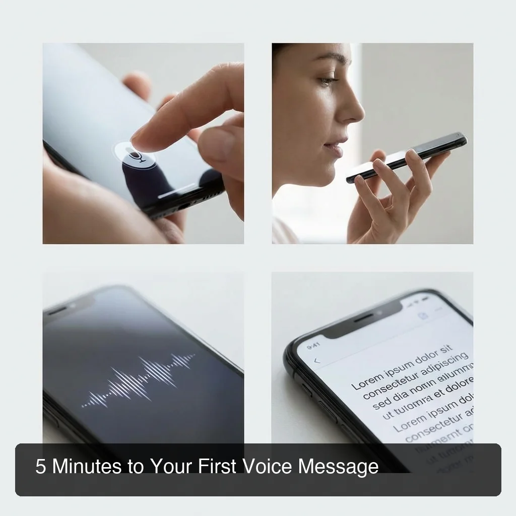 Step-by-step AI voice typing setup sequence showing activate dictation speak and see text appear on screen