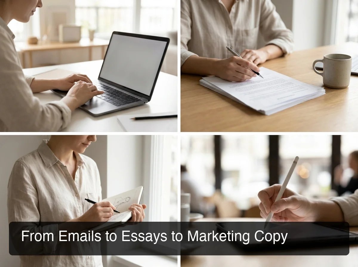 BossAI best ai writing assistant showing diverse use cases across emails, reports, and creative writing