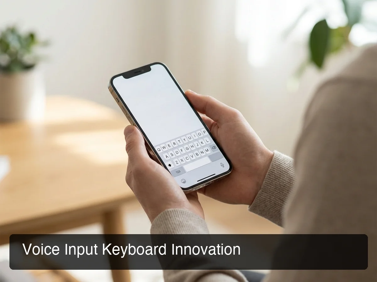 BossAI voice input keyboard showing the microphone feature highlighted on an iPhone in a professional shot