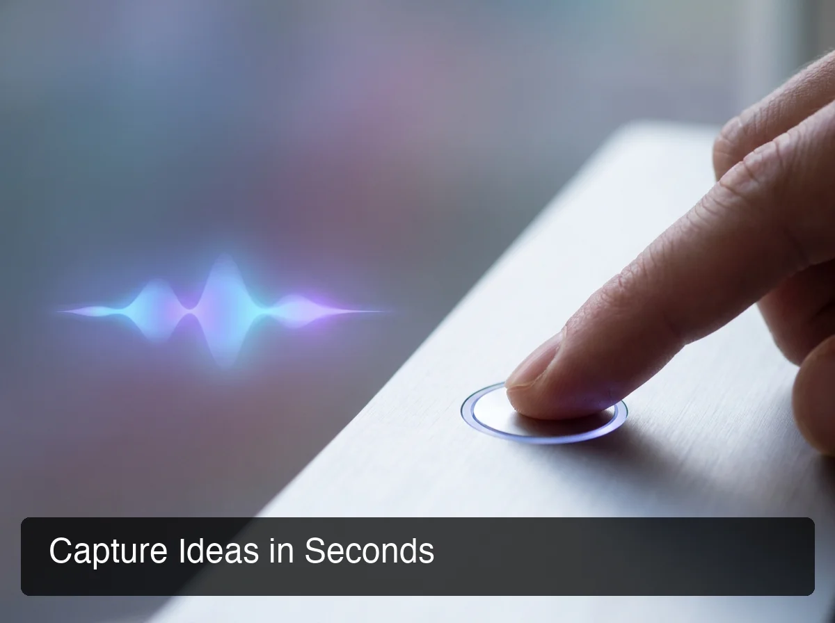 Close-up of recording button being pressed with audio waveform in BossAI keyboard, capturing voice snippet for reuse