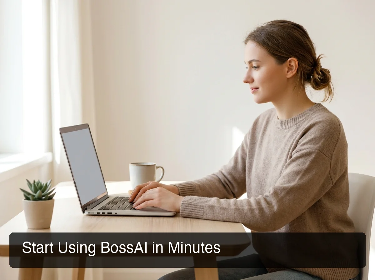 BossAI user starting a voice typing session with getting started guide on desktop