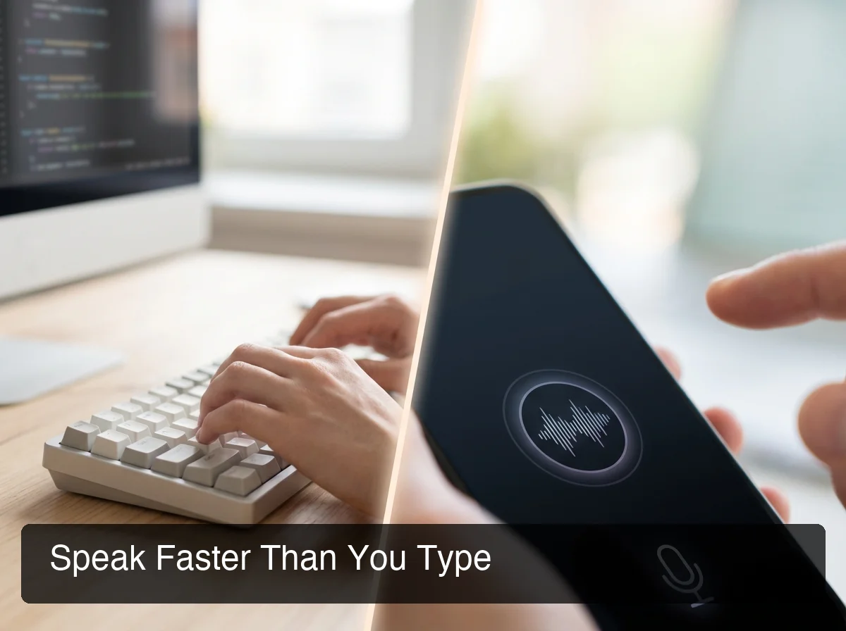 BossAI voice dictation vs typing showing speak faster than type feature
