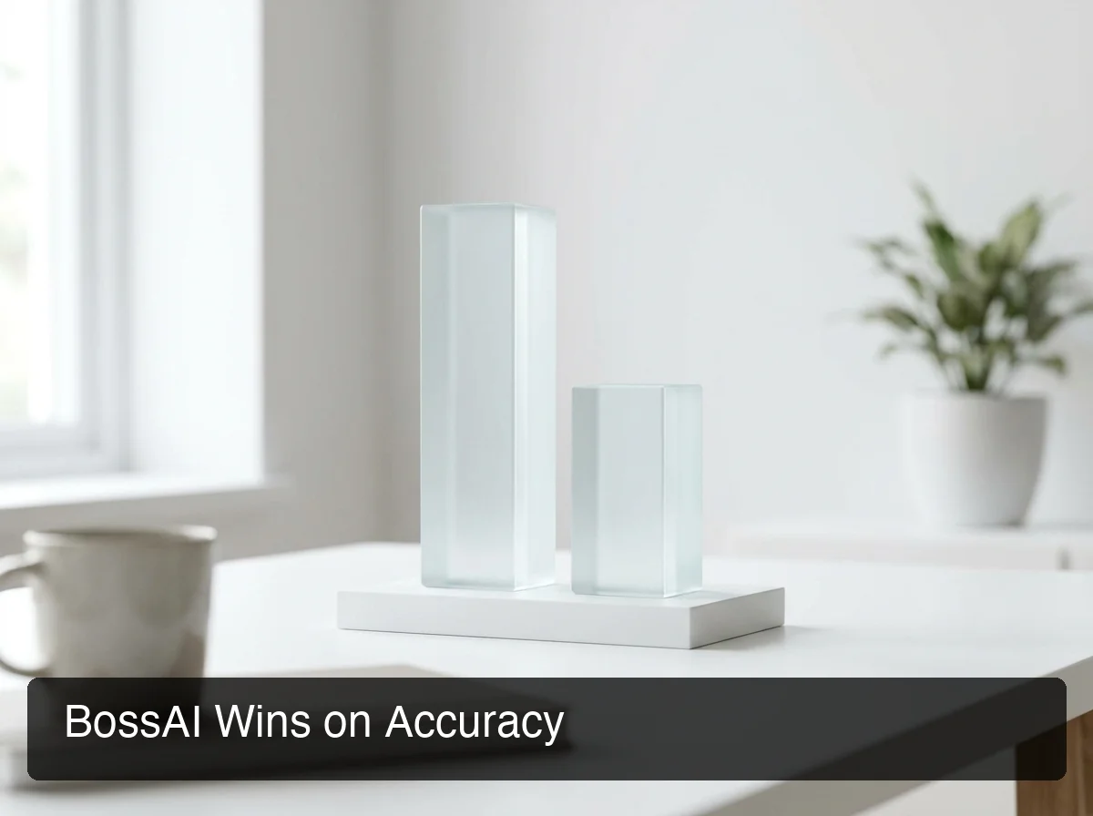BossAI accuracy comparison showing 300ms processing advantage over Aquavoice dictation speed