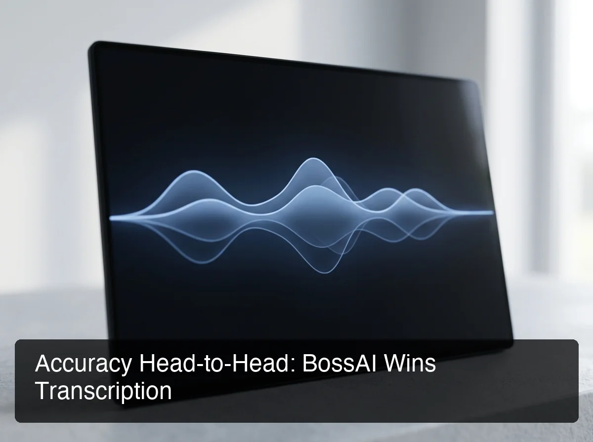 BossAI dictation accuracy comparison showing real-time AI enhancement speed advantage