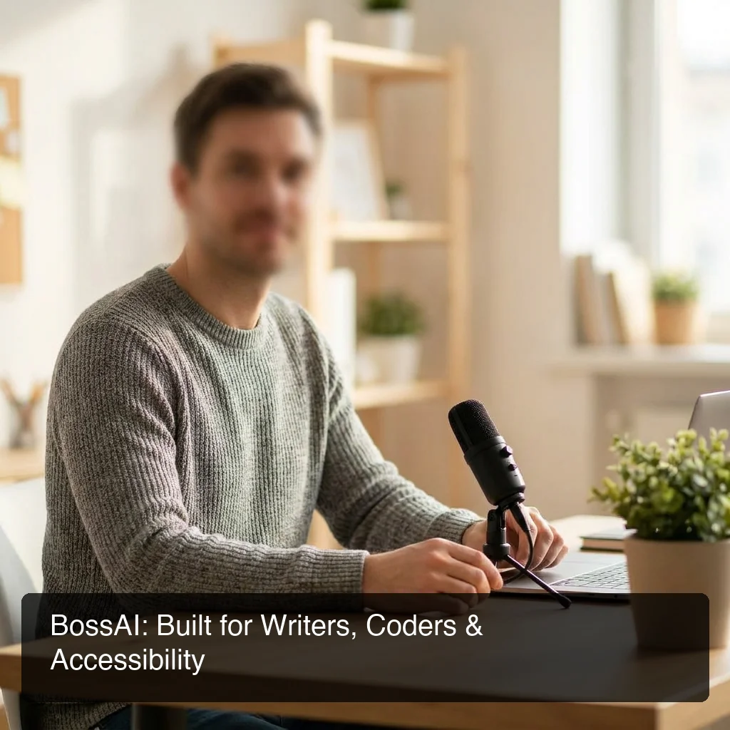 BossAI workflow designed for writers, coders, and RSI accessibility users who need hands-free dictation