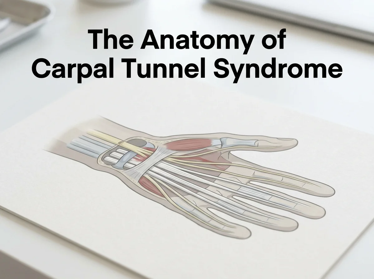 BossAI carpal tunnel syndrome anatomy diagram showing the median nerve and carpal tunnel ligament in cross-section