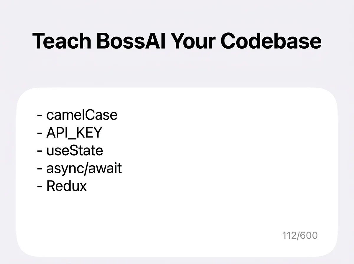 BossAI custom dictionary interface for adding technical coding terms