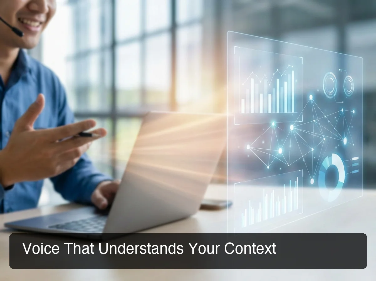 Split-screen showing voice input processing context-aware voice typing on Windows