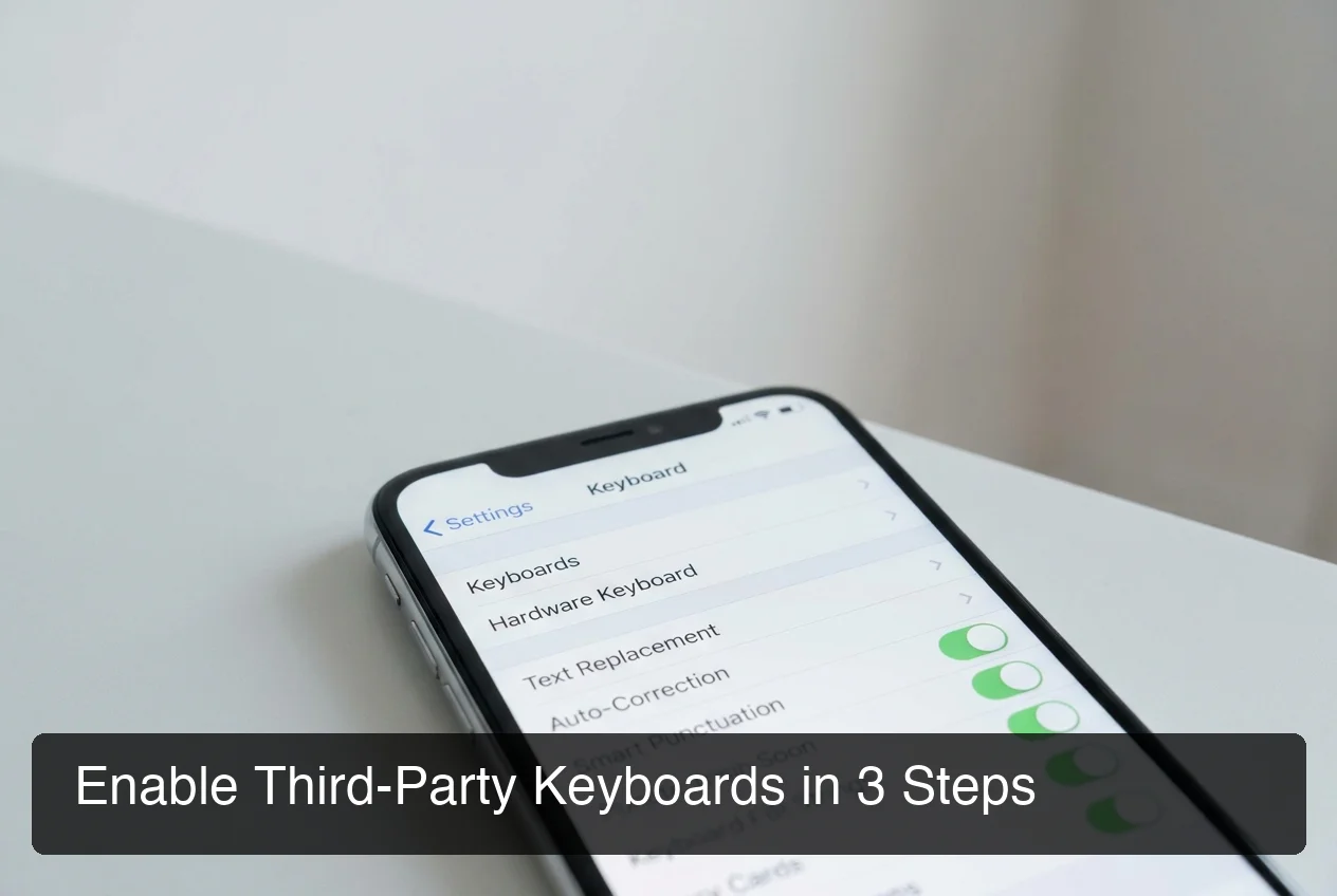 BossAI iOS keyboard setup steps showing Settings app configuration