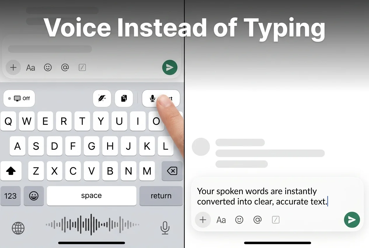 BossAI keyboard voice input replacing typed text in a chat conversation on iOS