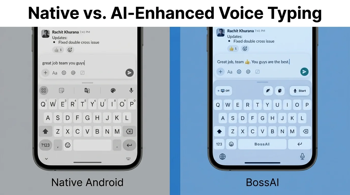 BossAI voice to text android keyboard comparison against Android's native transcription