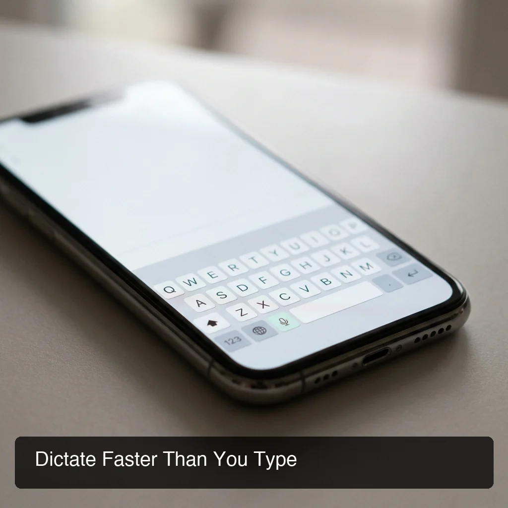 Clean mobile keyboard interface with voice input button highlighted, professional app UI
