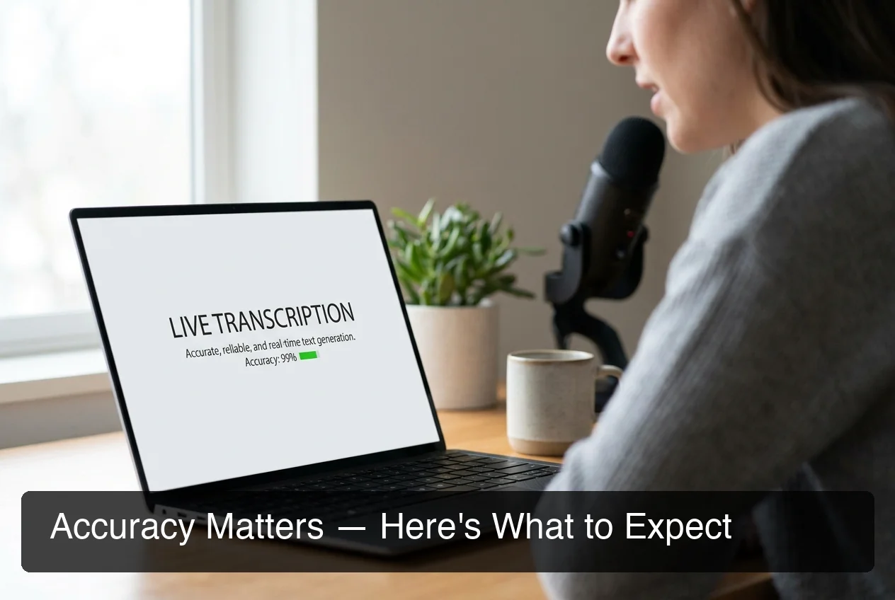 BossAI free speech to text software accuracy meter showing live transcription with AI correction
