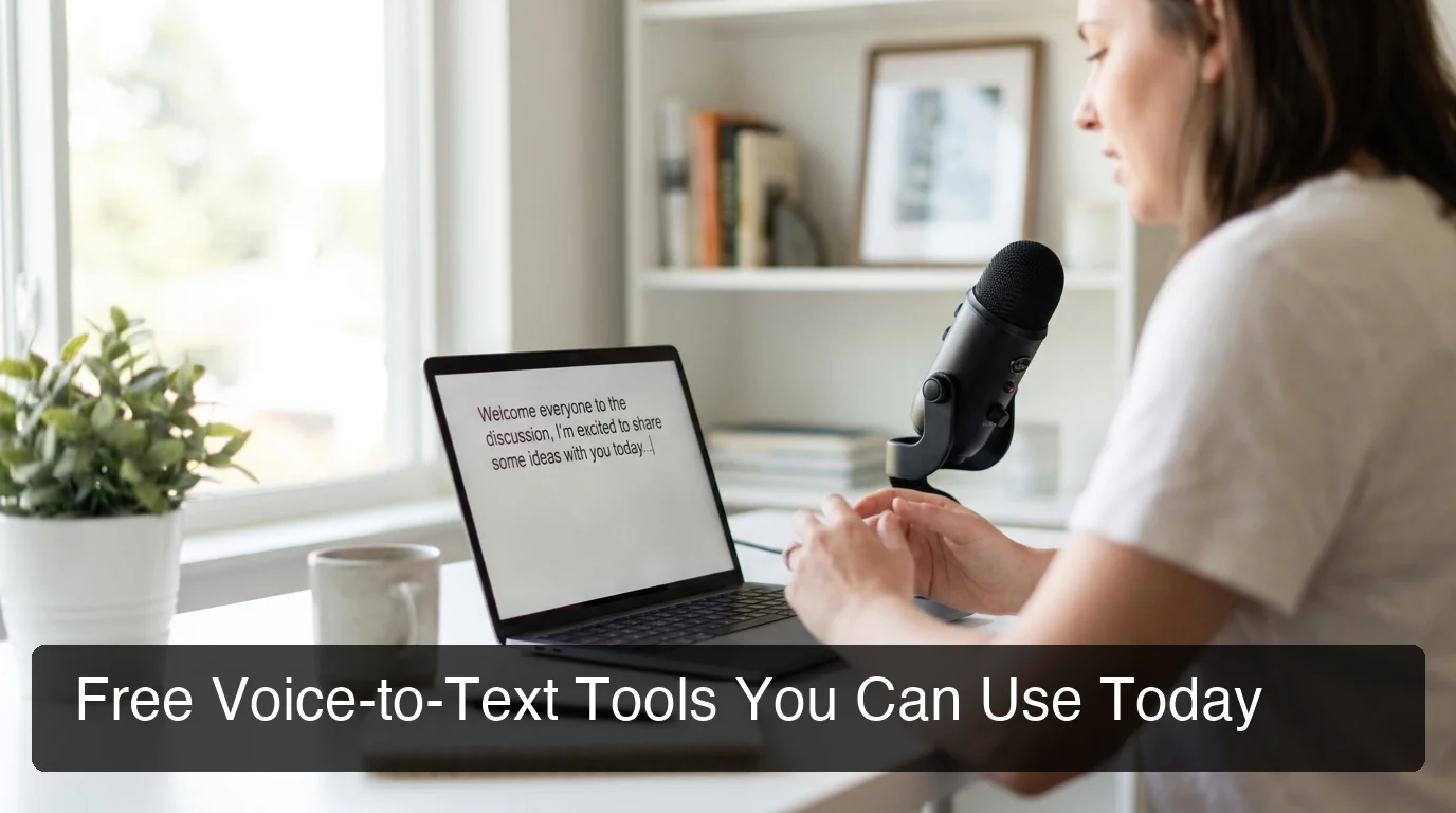 how can I convert voice to text for free — person using AI voice dictation at home office setup