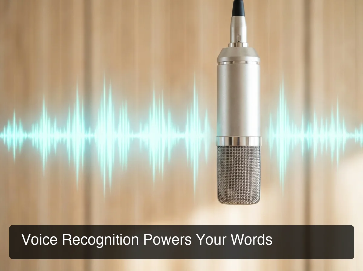 Close-up of microphone with sound wave visualization, clean minimal abstract tech design
