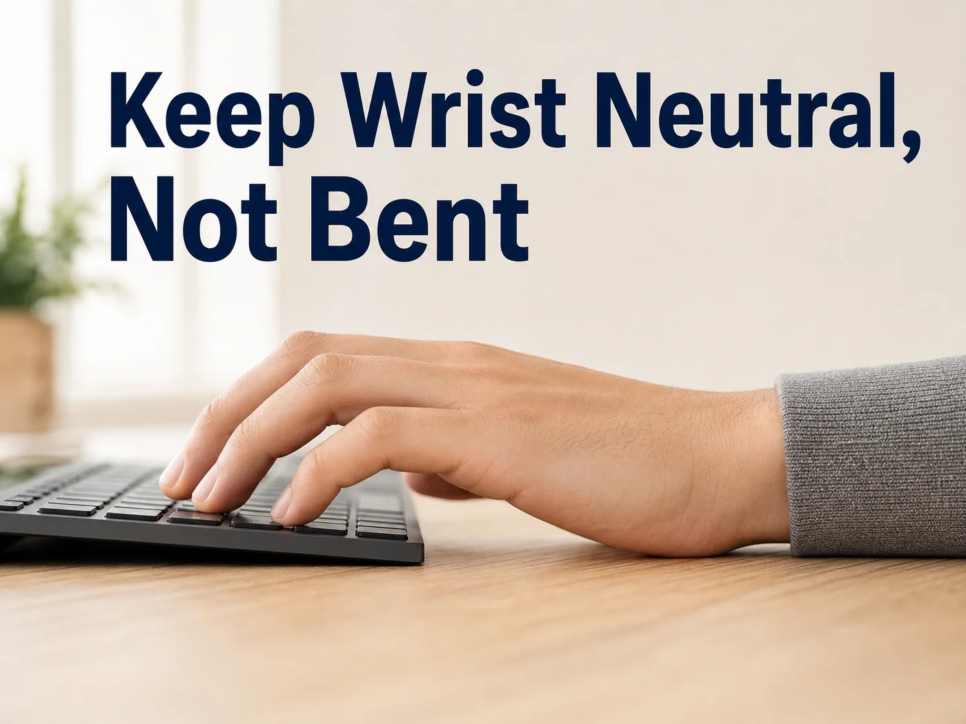 BossAI ergonomic keyboard position showing neutral wrist alignment for carpal tunnel prevention