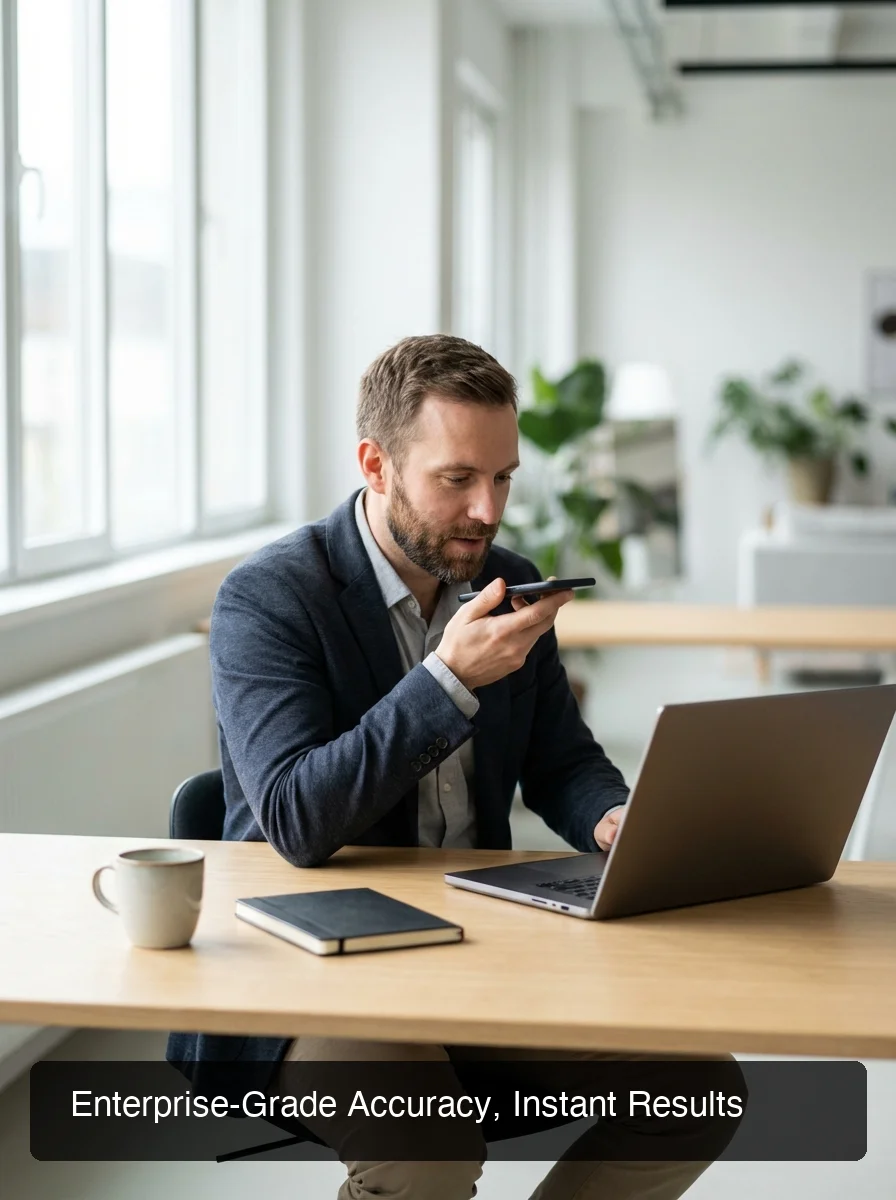 BossAI fast voice transcription in professional workspace with clean modern desk setup